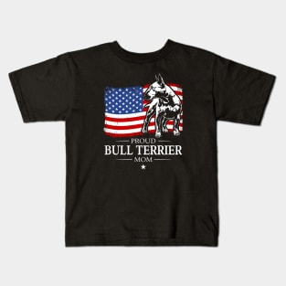 Proud Bull Terrier Mom American Flag patriotic dog Kids T-Shirt